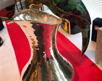 Stunning Los Castillo silver plate pitcher with parrot handle inlaid