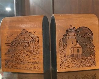 Walnut carved bookends - Point Loma Lighthouse