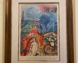 Marc Chagall lithograph numbered 3/500
Frame: 36” x 45”, art: 22” x 31”