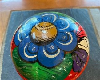 Asian painted pottery round covered box