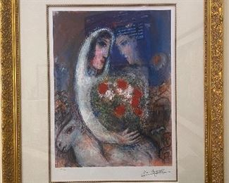 Chagal lithograph, numbered 104/375
Frame: 36-1/2” x 44-1/2”, art 24” x 40”