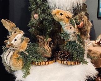 Hand crafted and hand painted artist created Santa and his animal friends