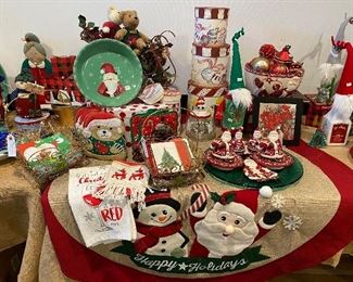 Misc. Christmas china, boxes and textiles