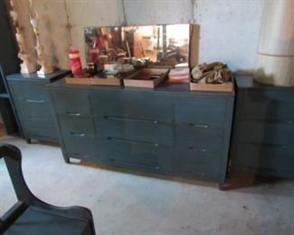 Good older dresser from Showers furniture has matching 3 drawer cabinets and small desk with chair