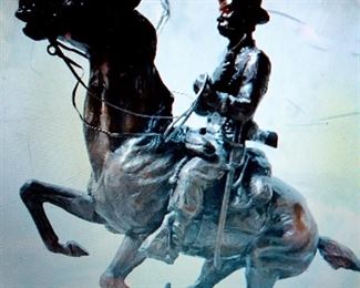 F. Remington Hotcast bronze "Trooper of the Plains" w marble base, signature in mold