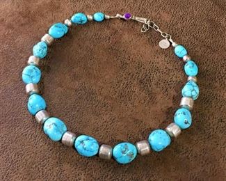 Vintage Navajo Christin Wolf Lapis Lazuli Sterling Silver Tube Bead Necklace