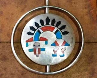 #56...See photo of opposite side of this fabulous big Zuni spinner pendant on previous photo.
