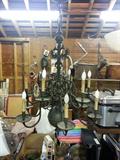 Vintage Gothic Dutch Flemish Ball Chandelier. Antique Glass shades