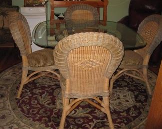 $150.00, Glass top Rattan dining room table  or3 seasons porch, 40" across, excellent condition
