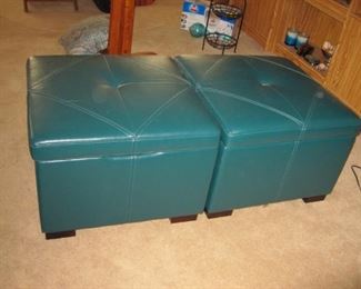 $45.00 each, high quality, heavy, Teal leather ottoman seat with storage, 26" across 18" high