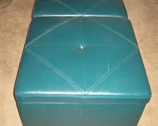 $45.00 each, high quality, heavy, Teal leather ottoman seat with storage, 26" across 18" high