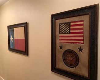 Framed Texas and American Flags