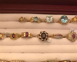 14k gold rings with precious and semi-precious stones