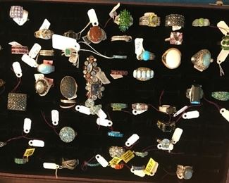 Large assortment of sterling silver and gemstone rings