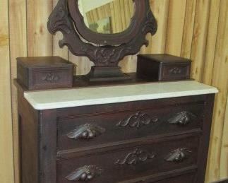 Victorian Dresser w/Wishbone Mirror & Marble Top