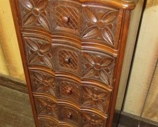 32" Tall Walnut Carved Drawer Stand