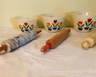 Vintage 1940s Fire King Glass Tulip Mixing Bowls, Set of 3, Vintage rolling pins