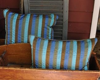 Pr cushions made from grow grain ribbons, down filled. $20 both.