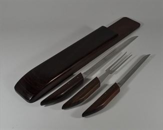 Carving set in wood case with 17", 12 1/2" knives and carving fork: $40