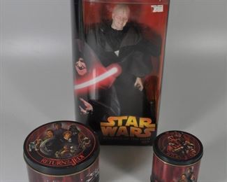 Two Return of the Jedi tins and boxed action figure 9Darth Sidious).: $20