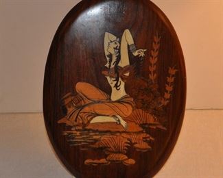 Indian woman marquetry, inlay, 12" ? Good craftsmanship. $20.00