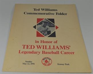 Ted williams Commemorative Folder, May 12, 1991: good condition - no tears. Some fading : $10