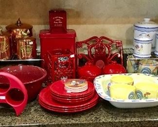 Red Dinnerware, canisters, etc.
