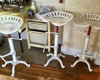 3 Cast Metal tractor seats in new condition bar stools.
