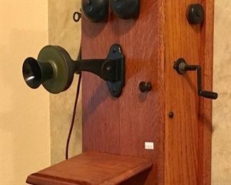 Excellent Antique Wood Wall Crank Telephone case, no guts.