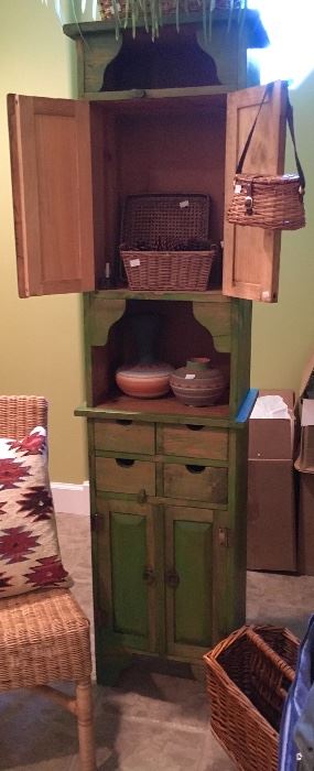 Primitive style Slender & Tall Wood Cabinet.