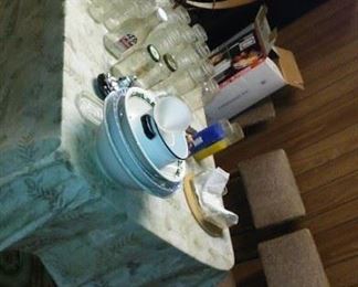 Pasta bowls and many Canning Jars of various sizes.