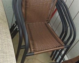 SOLD - to a wonderful customer!! Set of 4 Woven Mesh indoor outdoor patio chairs.  Stackable!  Oh so comfortable.
