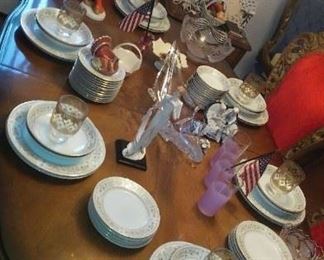 A Picture of a Portion of The Empress China Dinner Service for 12.  Fine porcelain from Japan in the Arcadia pattern. Askg $400.