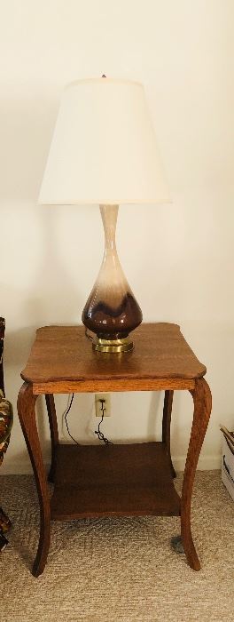 Antique oak 2 tier parlor table with curved legs