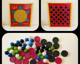 Vintage San Lou Chinese checkers/checker board metal.  Northwestern products / has marbles and checkers 