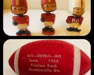 Bulldog and red devil bobble heads 
1966 devils advertising football 