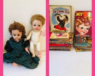 Vintage googly  eye dolls
Vintage children’s booKs including golden books 