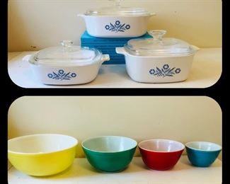  Coneflower corningware &  pyrex primary color nesting/mixing bowls