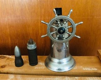 Chrome Vintage Lighter 1940's Ship's Wheel Table Top Lighter by Hamilton.
Vintage WWII Trench Art Machine Gun Bullet Lighter, 1940s World War 2 US Soldier Bullet Lighter,Wiesensteig Germany