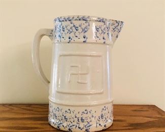 1920’s spongeware pottery swastika Native American peace symbol stoneware pitcher