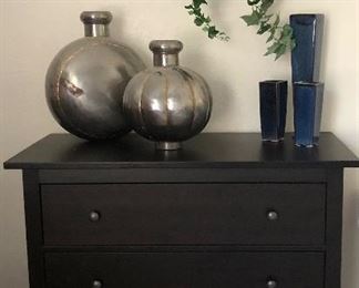 3-Drawer Dresser, Metal Decorative Vases, Set/3 Blue Vases, Silk Plant
