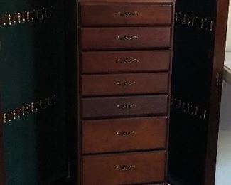 Jewelry Box w Lift up Top, Mirror, Side Storage and Drawers