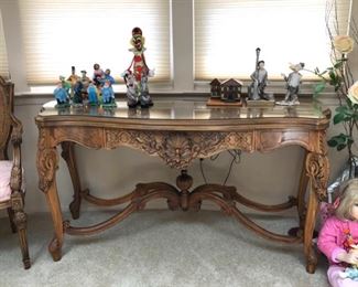 Carved wood console table, vintage 