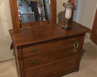 Oak Dresser and Mirror, Onyx lamp