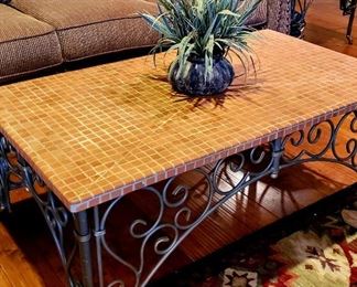 Terracottayile & iron coffee and matching end tables.