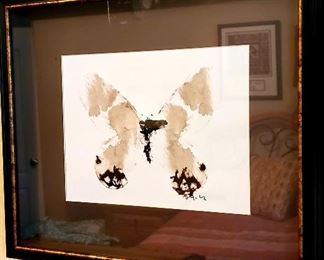(2) signed butterfly framed ink paintings 