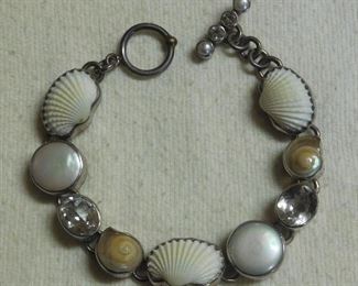 Sterling Pearl and Shell Bracelet 