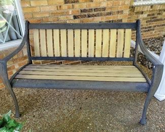 WROUGHT IRON AND WOOD  BENCH