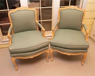 28. Pair Louis XV Style Upholstered Upholstered Armchairs
