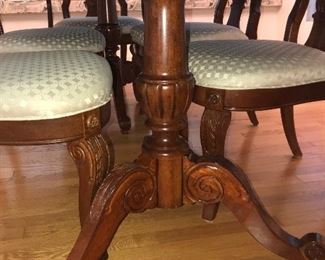 Dining room table with 2 - 15" leafs and 6 chairs ! As pictured with one leaf measures 87" x 44"  Available for purchase before sale. $750